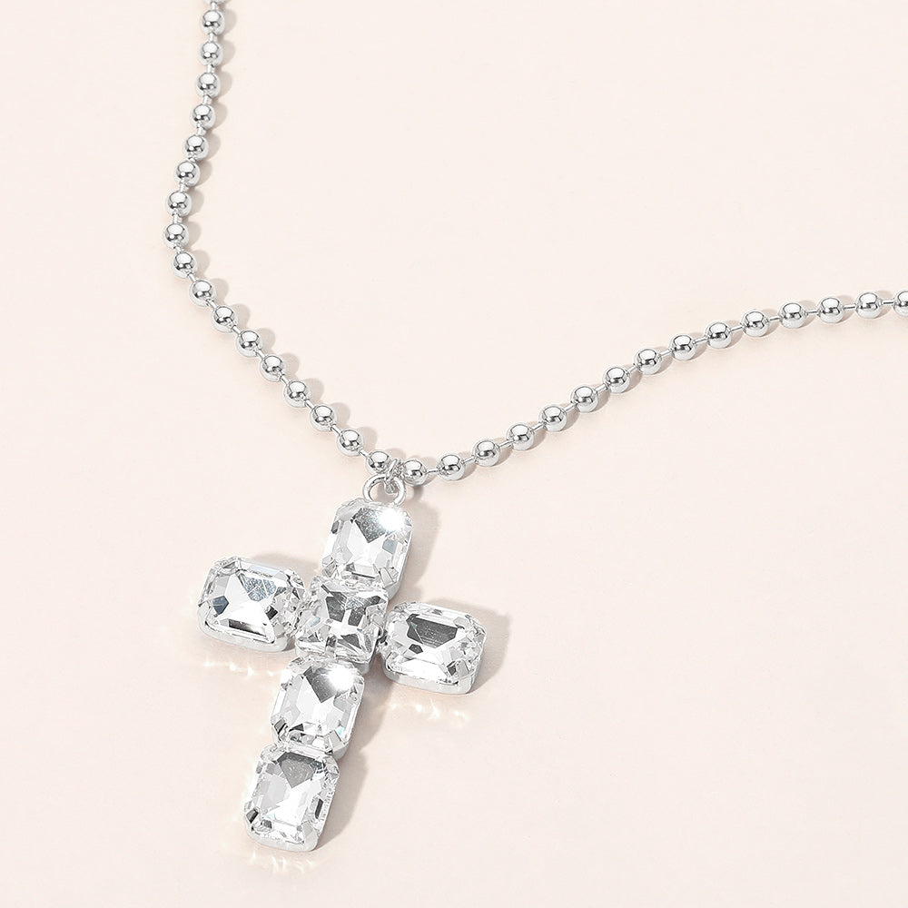 A B Rhinestone Paved Cross Pendant Necklace for Women M H W ACCESSORIES LLC A B Rhinestone Paved Cross Pendant Necklace for Women