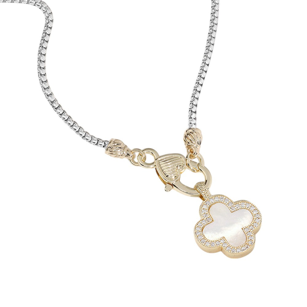 14K Gold Plated Mother Of Pearl Quatrefoil Pendant Necklace