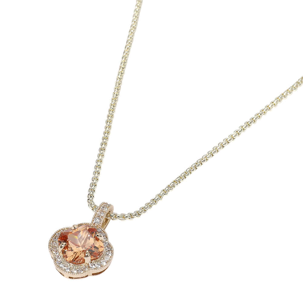 14K Gold  CZ Champagne  Pendant Necklace