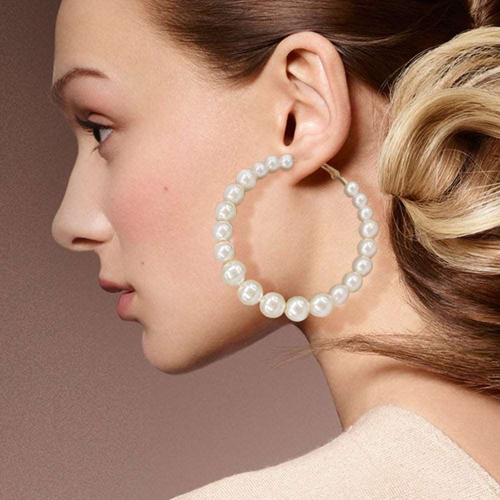Cream Pearl Hoop Earrings - M H W ACCESSORIES - M H W ACCESSORIES LLC