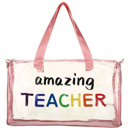 PINK CLEAR AMAZING TEACHER RECTANGLE TOTE BAG - M H W ACCESSORIES LLC