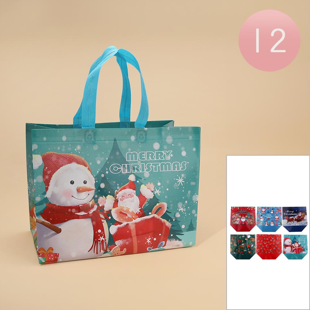 12PCS - Christmas Message Merry Christmas Print Reusable Gift Bags M H W ACCESSORIES LLC 12PCS - Christmas Message Merry Christmas Print Reusable Gift Bags