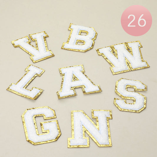 26PCS White & Gold  Iron On Patch Decorative Monogram Applique Patch M H W ACCESSORIES LLC