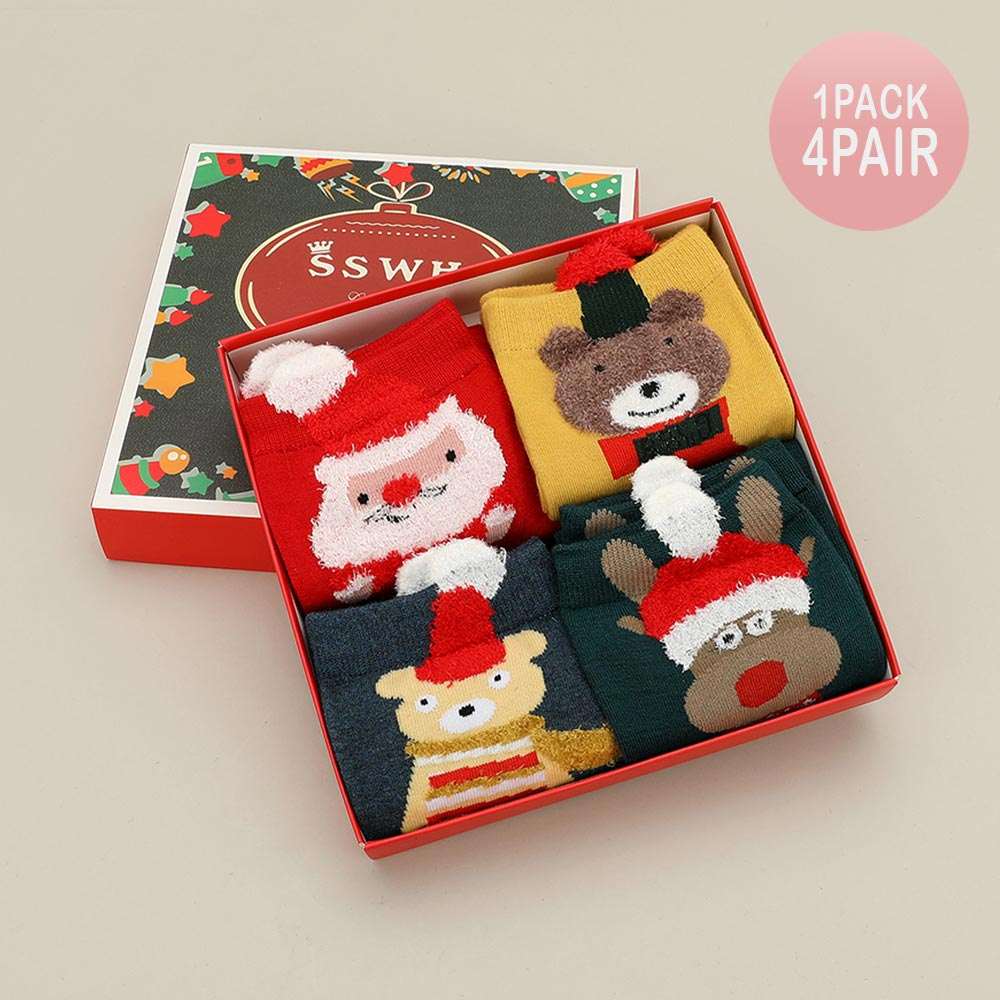 4Pairs - Holiday Character Printed Christmas Bundle Gift Socks Set M H W ACCESSORIES LLC 4Pairs - Holiday Character Printed Christmas Bundle Gift Socks Set