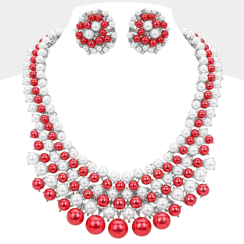 Radiant Red and White Pearl Collar Necklace