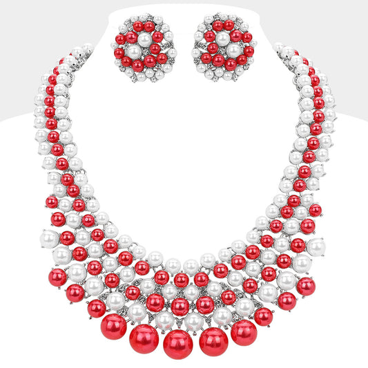 Radiant Red and White Pearl Collar Necklace