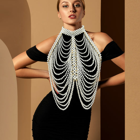 Cream Draped Pearl Body Chain Necklace