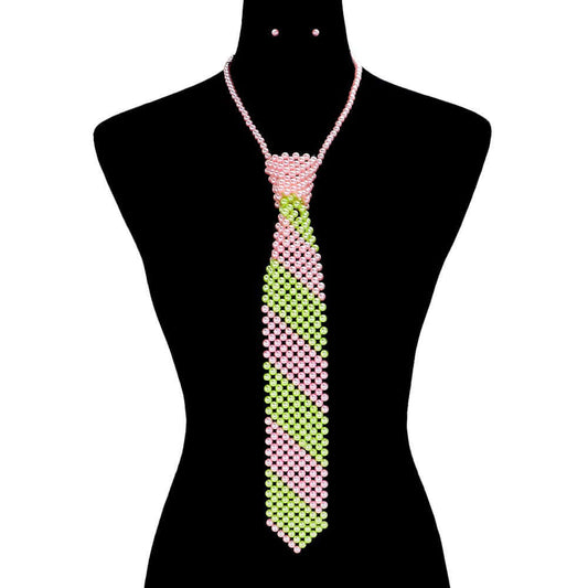Pink & Green Pearl Necktie Necklace