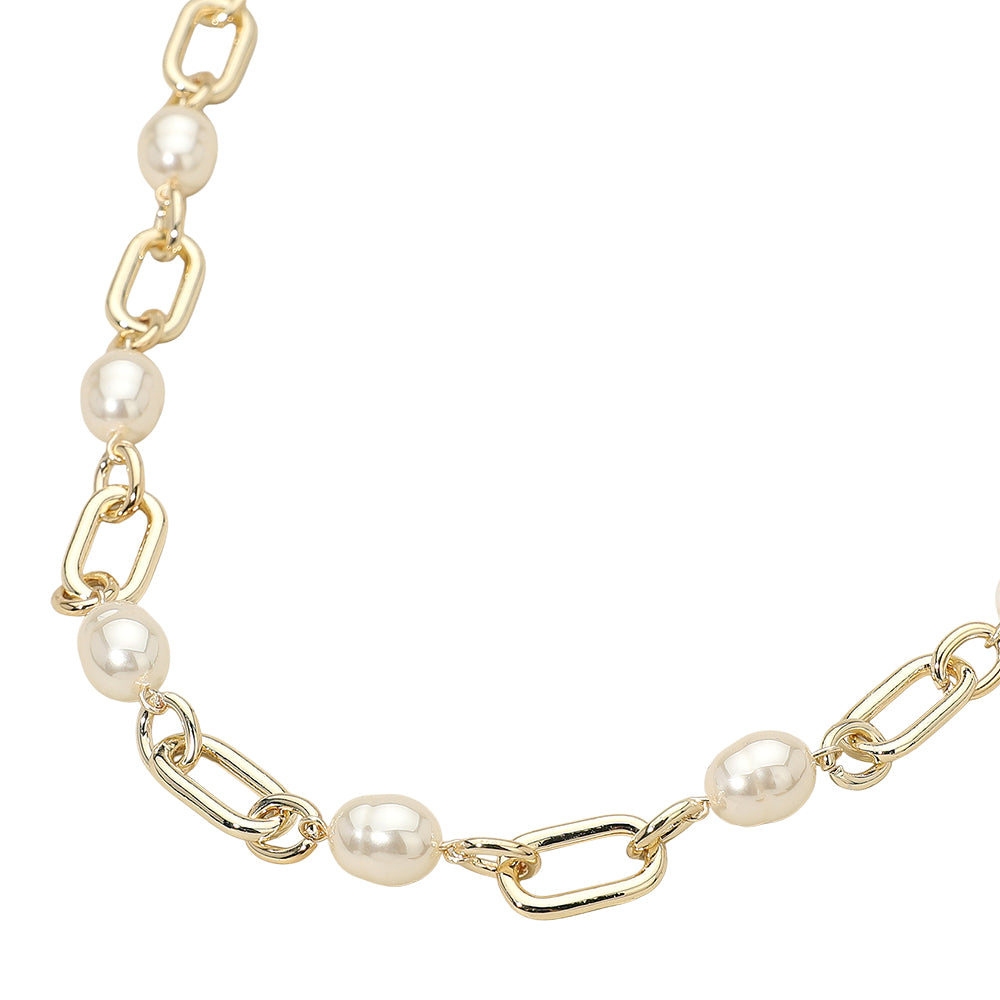 14K Gold Plated Pearl Link Chain Necklace