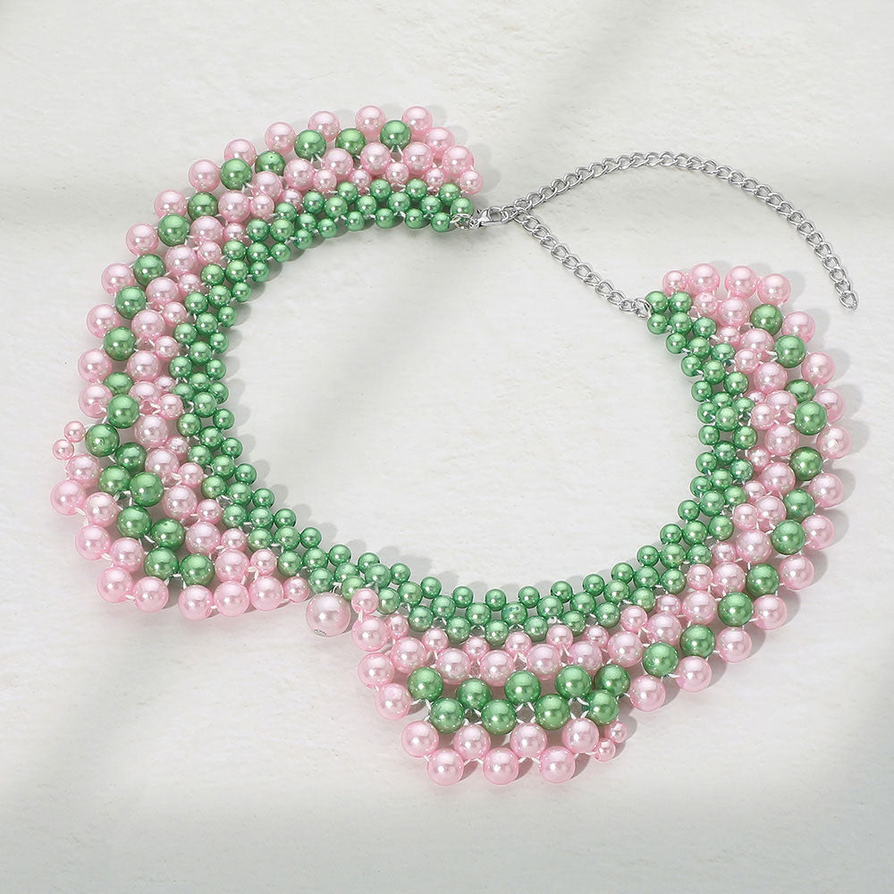 Pink & Green Pearl Collar Necklace for Women M H W ACCESSORIES LLC Pink & Green Pearl Collar Necklace for Women