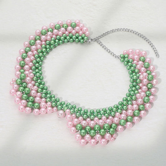 Pink & Green Pearl Collar Necklace for Women M H W ACCESSORIES LLC Pink & Green Pearl Collar Necklace for Women