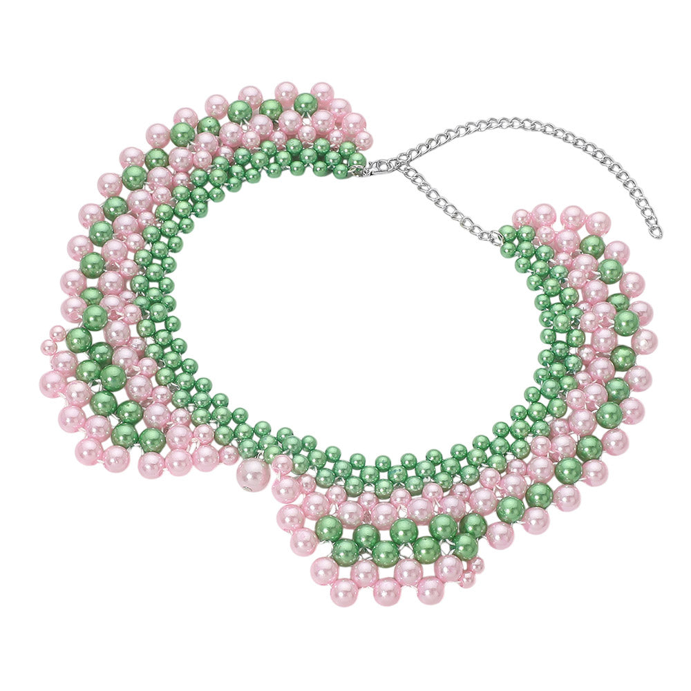 Pink & Green Pearl Collar Necklace for Women M H W ACCESSORIES LLC Pink & Green Pearl Collar Necklace for Women