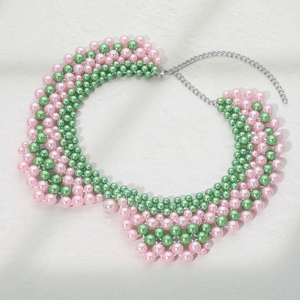 Pink & Green Pearl Collar Necklace for Women M H W ACCESSORIES LLC Pink & Green Pearl Collar Necklace for Women