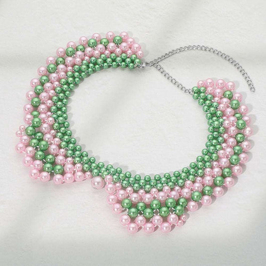 Pink & Green Pearl Collar Necklace for Women M H W ACCESSORIES LLC Pink & Green Pearl Collar Necklace for Women