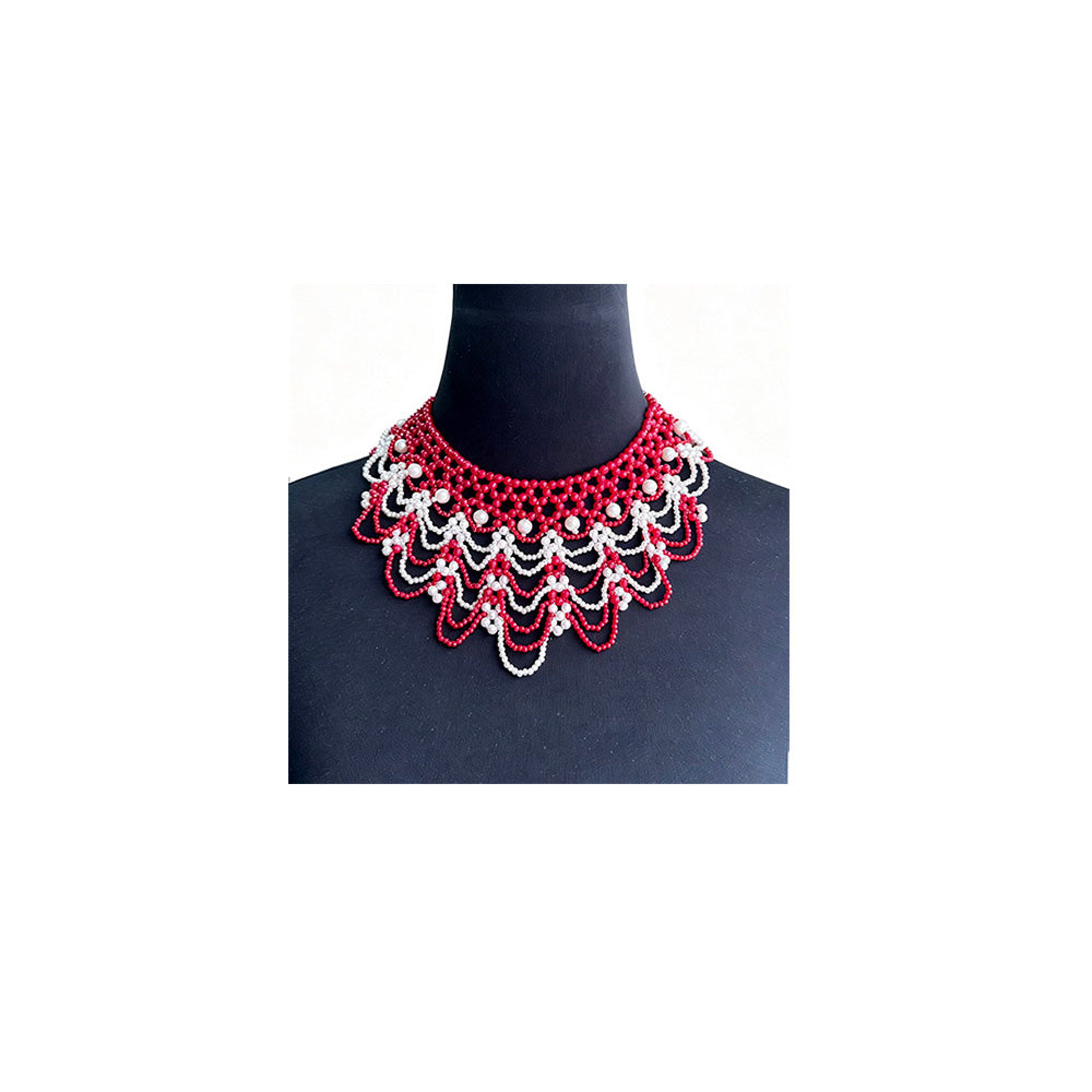 Red & White  Elegant Pearl Beaded Bib Statement Choker Necklace (Copy) M H W ACCESSORIES LLC Red & White  Elegant Pearl Beaded Bib Statement Choker Necklace (Copy)