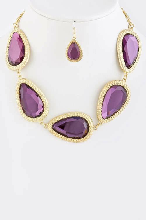 PURPLE CRYSTAL NECKLACE SET- CLEARANCE ALL SALES are FINAL - M H W ACCESSORIES LLC