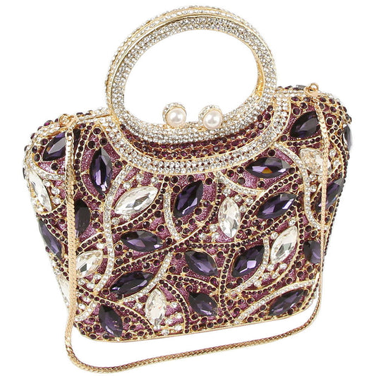 PURPLE LUXURY RHINESTONE PARTY EVENING BAG - M H W ACCESSORIES LLC
