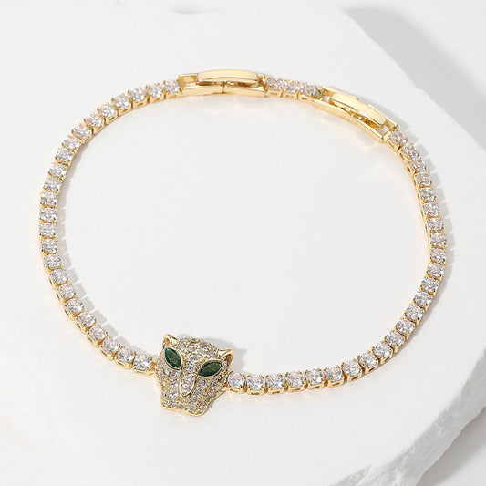 Panther Head CZ Cluster Gold Tennis Chain Bracelet - M H W ACCESSORIES LLC