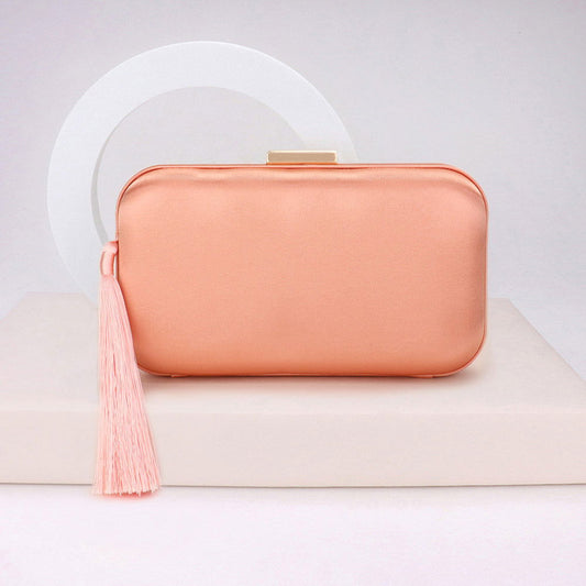 Peach Tassel Pointed Solid Clutch / Crossbody Bag - M H W ACCESSORIES LLC