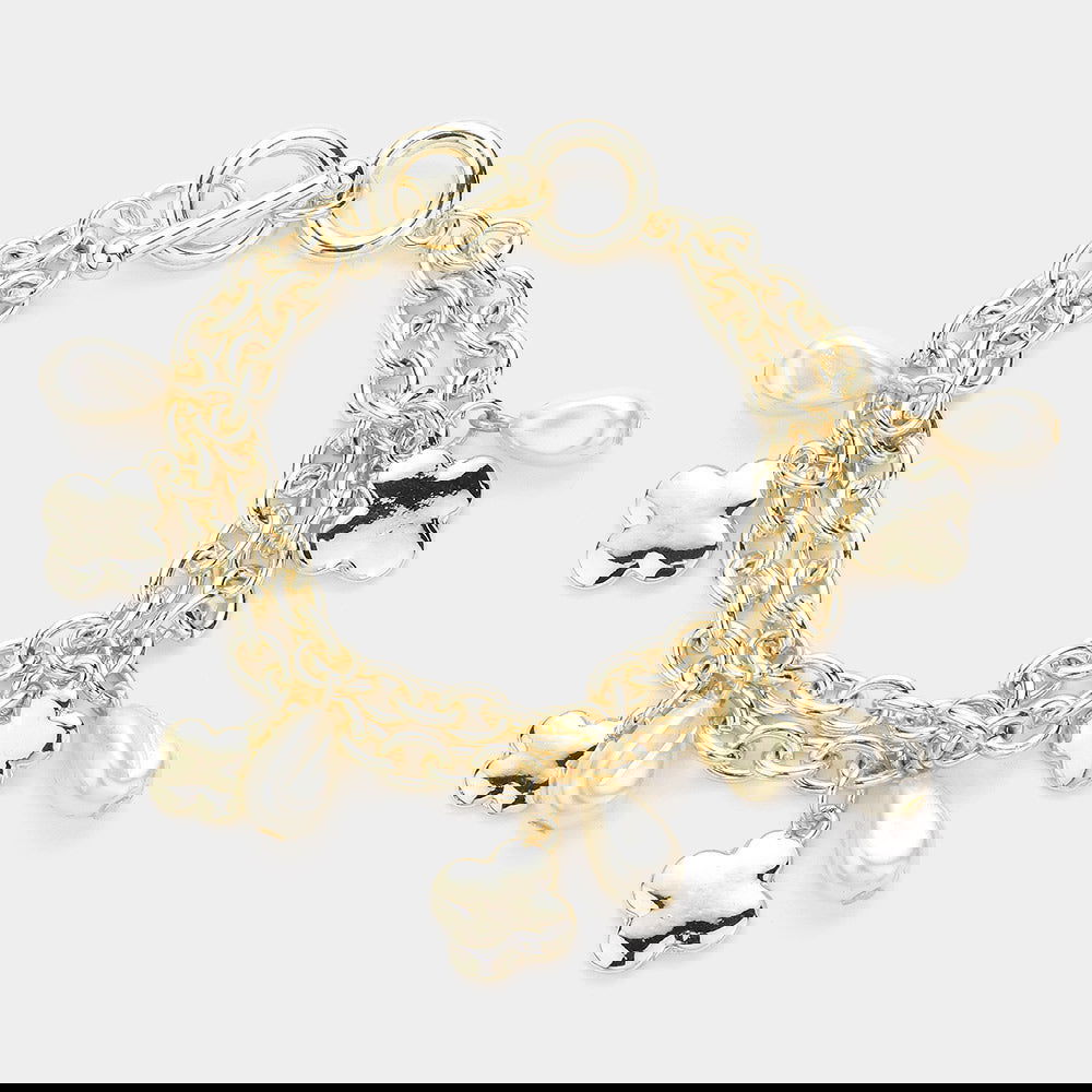 Peal Metal Quatrefoil Charm Layered Toggle Bracelet - M H W ACCESSORIES LLC