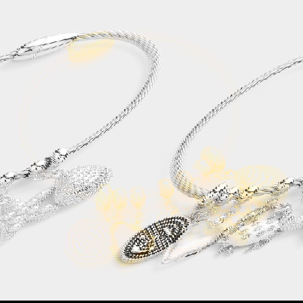 Pearl Paved Starfish Shell Stone Paved Crab Metal Anchor Charm Bracelet - M H W ACCESSORIES LLC