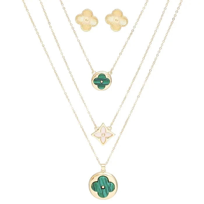 Pendant Gold Green Quatrefoil Layered Necklace - M H W ACCESSORIES LLC