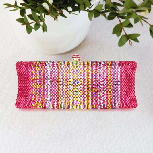 Pink Bling Aztec Print Evening Clutch Bag- M H W ACCESSORIES - M H W ACCESSORIES LLC