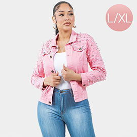 Pink Bling Pearl Bling Denim Jacket -L/XL - M H W ACCESSORIES LLC