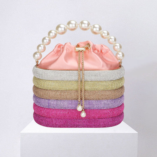 Pink Bling Pearl Top Handle Drawstring Box Crossbody Bag - M H W ACCESSORIES LLC