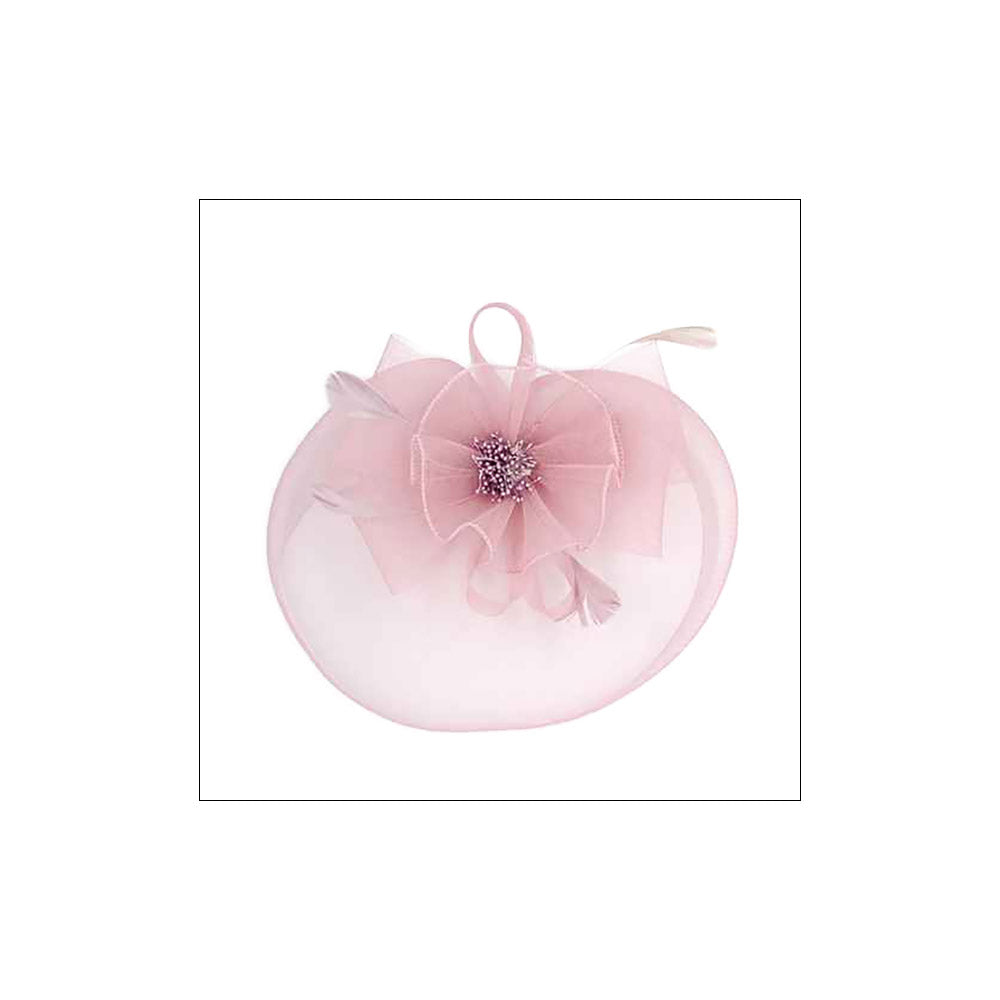 Pink Bow Flower Feather Mesh Flower Fascinator / Headband - M H W ACCESSORIES LLC