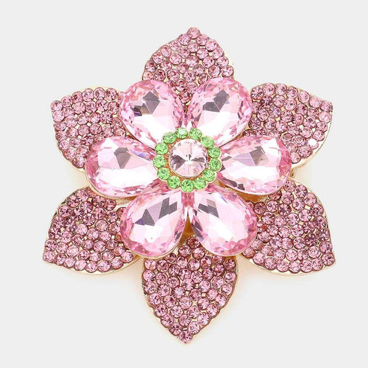Pink Crystal Teardrop Flower Pin Brooch-M H W ACCESSORIES - M H W ACCESSORIES LLC