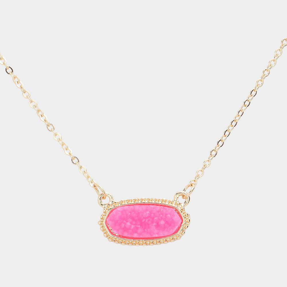 Pink Druzy Hexagon Pendant Necklace - M H W ACCESSORIES LLC