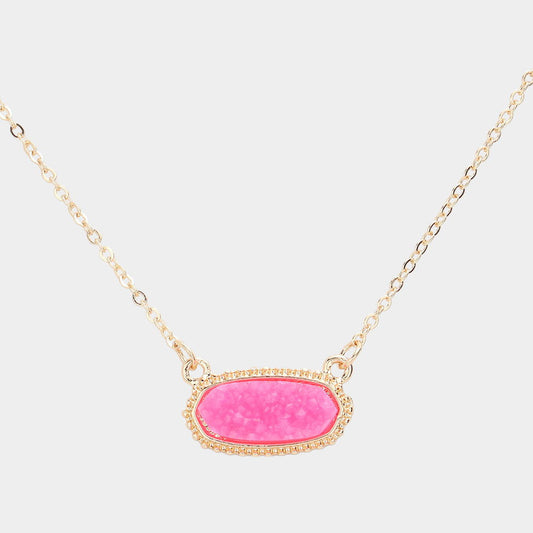 Pink Druzy Hexagon Pendant Necklace - M H W ACCESSORIES LLC