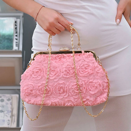 Pink Floral Evening Handbag / Clutch / Crossbody Bag - M H W ACCESSORIES LLC