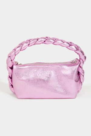Pink Glossy Rectangle Top Handle Braid Handbag - M H W ACCESSORIES LLC