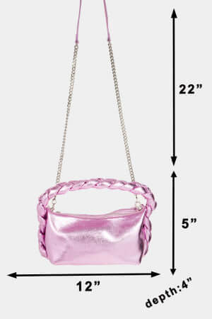 Pink Glossy Rectangle Top Handle Braid Handbag - M H W ACCESSORIES LLC