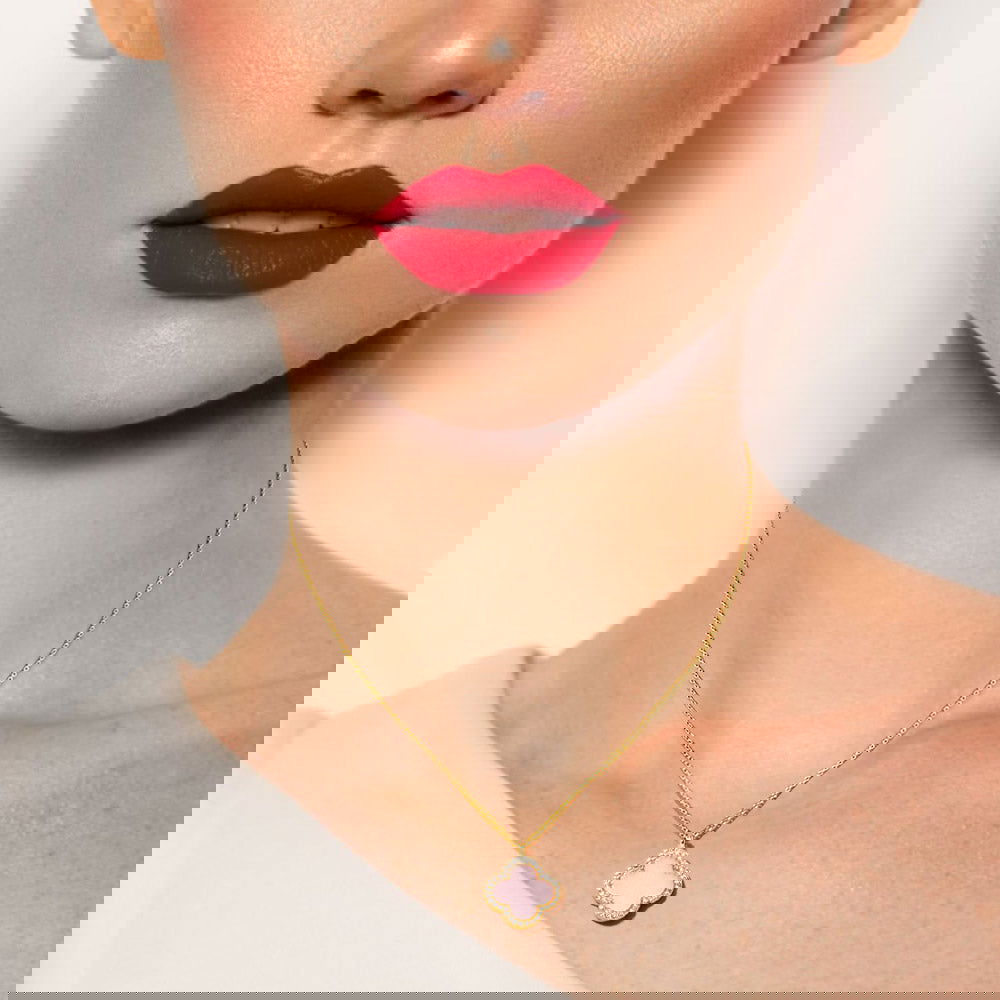 Pink Gold Dipped Quatrefoil Pendant Necklace for Women - M H W ACCESSORIES LLC