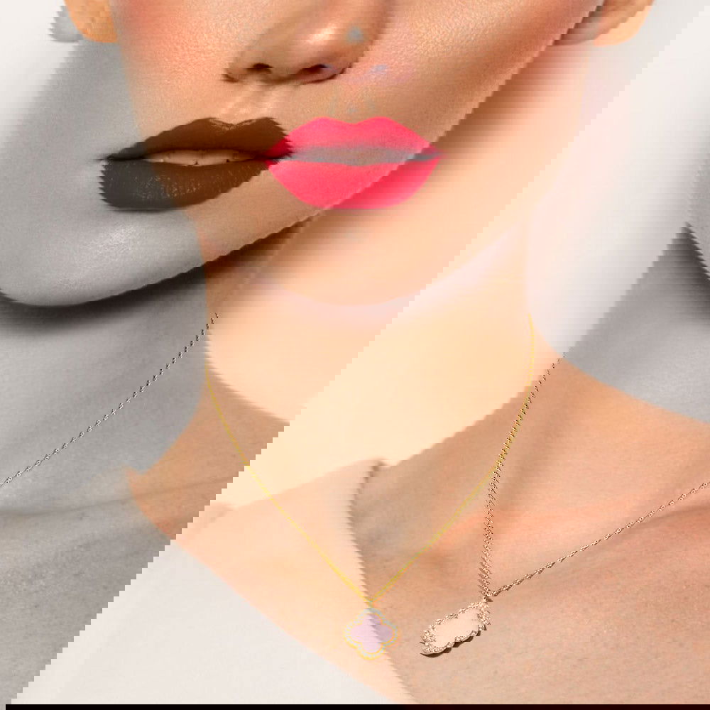 Pink Gold Dipped Quatrefoil Pendant Necklace for Women - M H W ACCESSORIES LLC