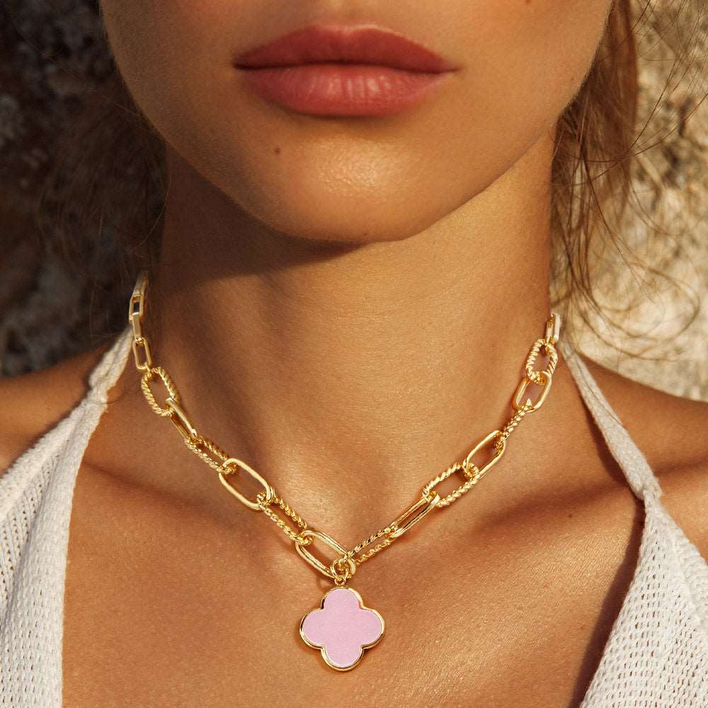Pink Gold Dipped Quatrefoil Pendant Toggle Necklace- M H W ACCESSORIES - M H W ACCESSORIES LLC