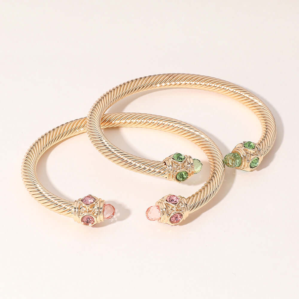 Pink & Green 2PCS - CZ Tip Gold Twisted Cuff Bracelet - M H W ACCESSORIES LLC