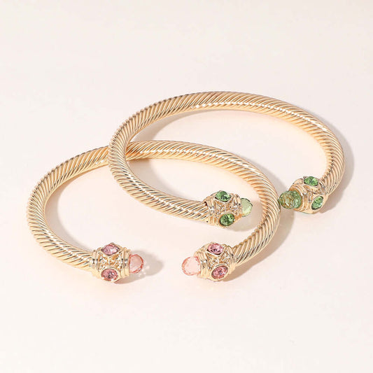 Pink & Green 2PCS - CZ Tip Gold Twisted Cuff Bracelet - M H W ACCESSORIES LLC