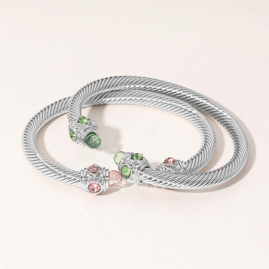 Pink & Green 2PCS - Stone Tip Twisted Cuff Bracelet - M H W ACCESSORIES LLC