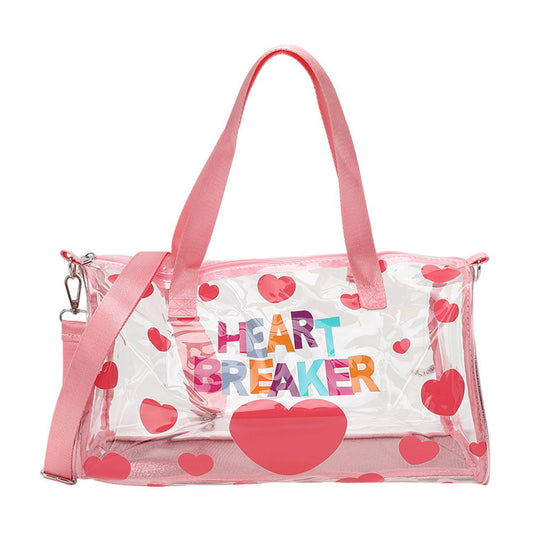 Pink HEART BRAKER Message Heart Pattern Transparent Boston Bag / Crossbody Bag - M H W ACCESSORIES LLC