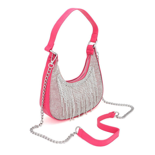 Pink Rhinestone Fringe Evening Shoulder / Crossbody Bag - M H W ACCESSORIES LLC