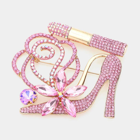 Pink Rhinestone High Heel Lipstick Brooch-M H W ACCESSORIES - M H W ACCESSORIES LLC