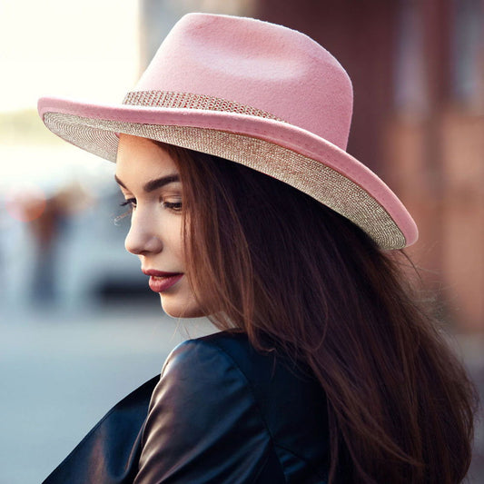 Pink Rhinestone Paved Band Accented Cowboy Western Hat - M H W ACCESSORIES LLC