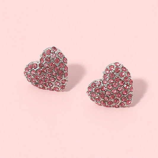 Pink Rhinestone Paved Puffy Heart Stud Earrings - M H W ACCESSORIES LLC