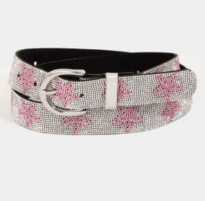 Pink Rhinestone Studded Star Pattern Belt - M H W ACCESSORIES LLC