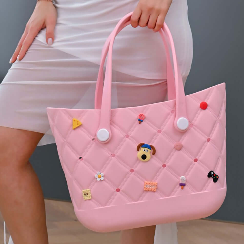 Pink Trendy Silicone Personalized Charm Tote Bag - M H W ACCESSORIES LLC