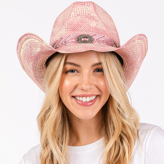 Pink Vintage Cowboy Hat with Western Design Band - M H W ACCESSORIES LLC